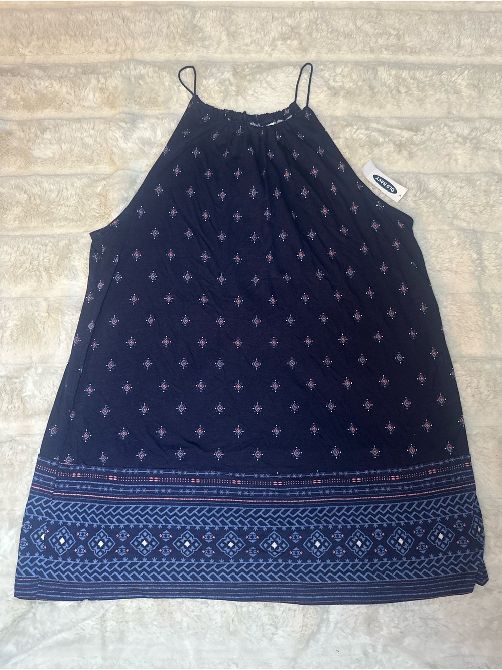 Old Navy Navy Printed Halter Tank with Border Print